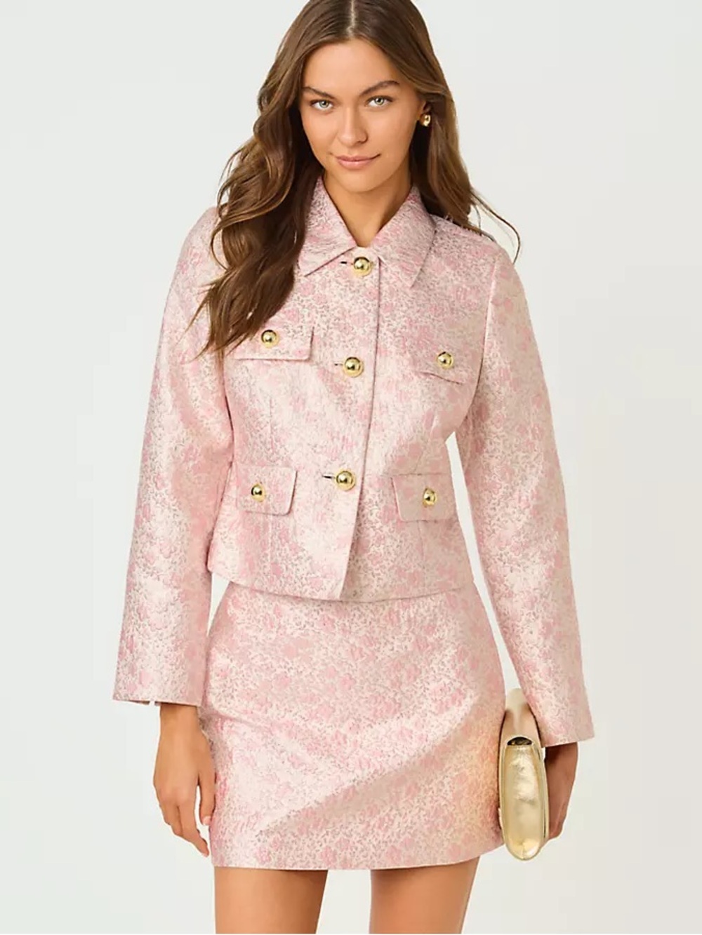 Lilly Pulitzer Pink Brocade Gold-Button Jacket